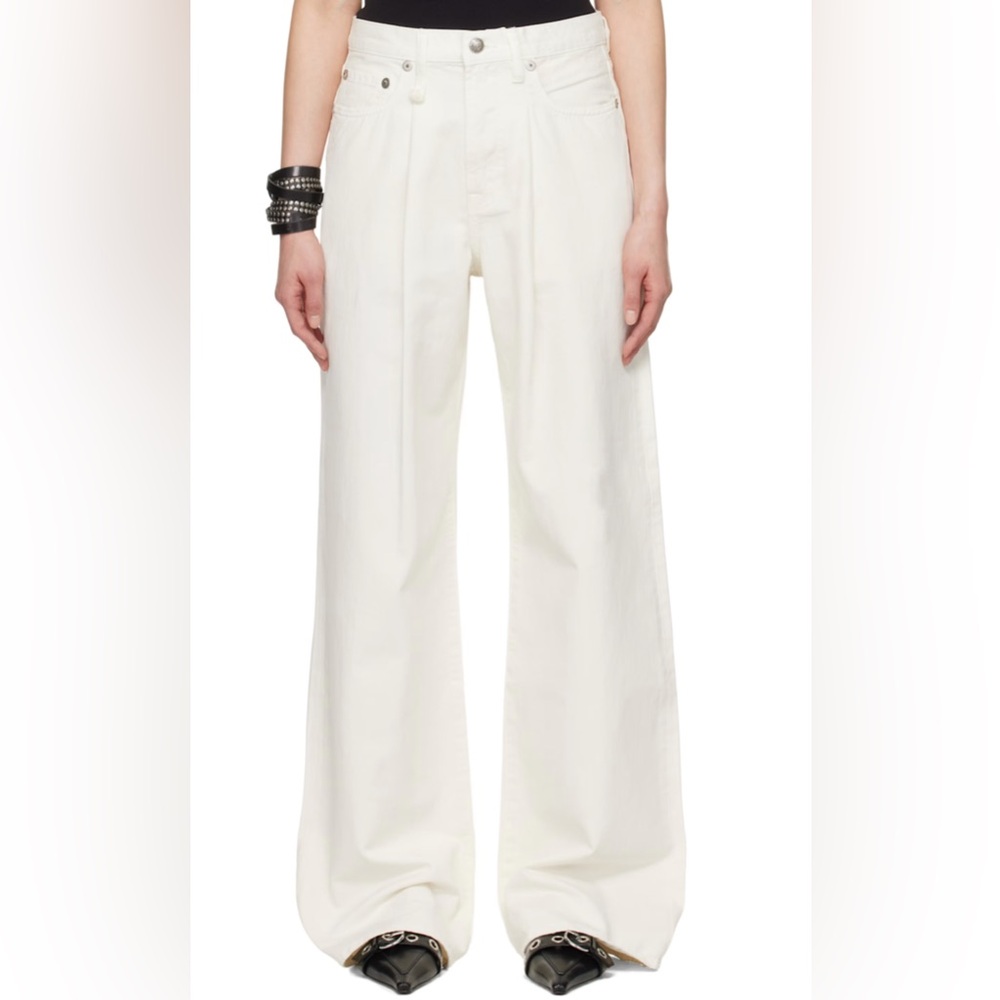 $595 R13 Off-White Damon Pleated Wide Leg Jeans Sz 29